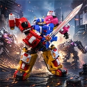 5 in 1 Transforming Robot Building Toy, Combiner Robot Action Figure Playset with Car, Motorcycle, Aircraft and Tank Modes, Gift for Boys Girls Ages 3+