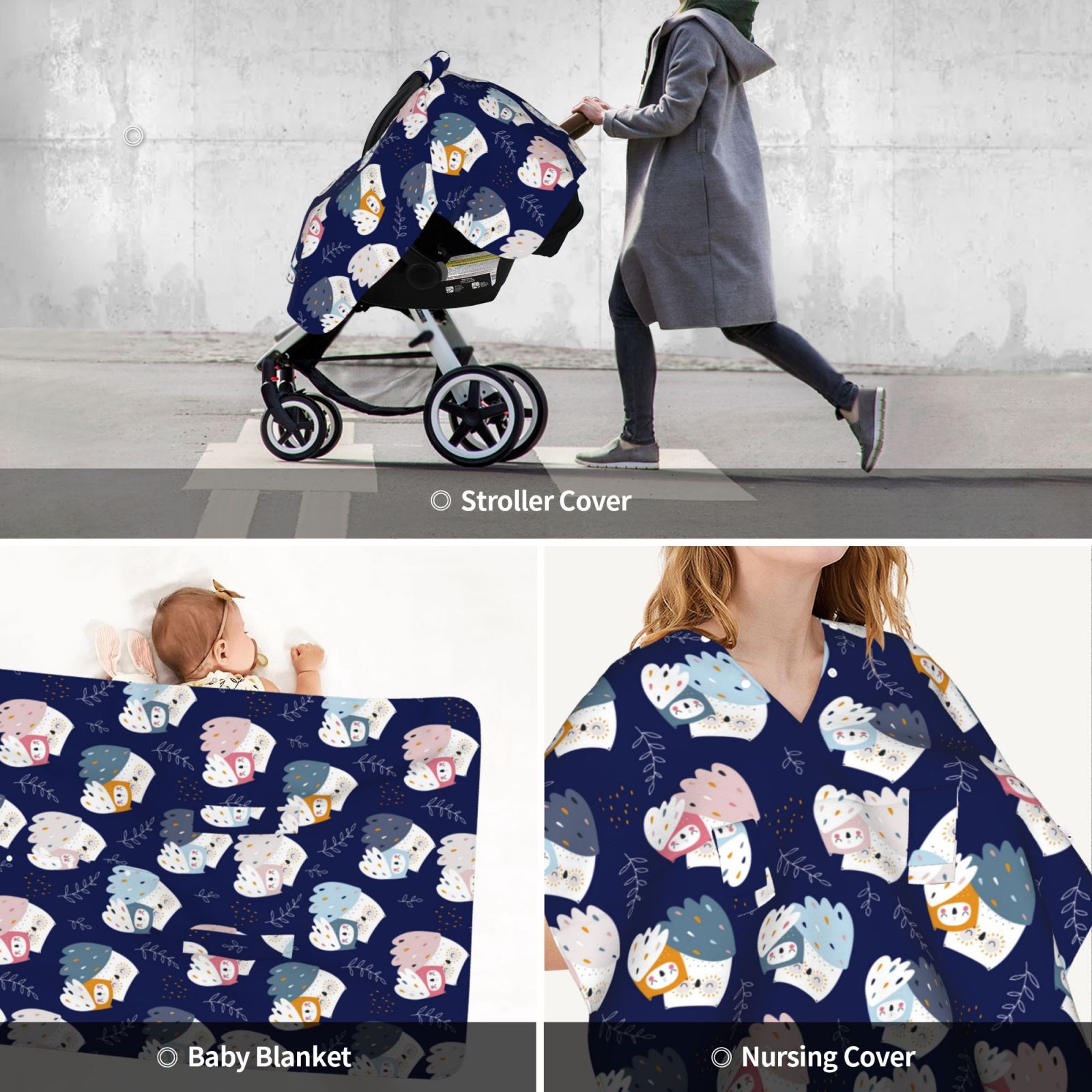 Car Seat Cover Baby - Mom And Baby Owls Breathable Infant Car Seat Cover for Baby Carseat, Lightweight Comfort Baby Essentials Must Haves Newborn Stuff for Girl Boy