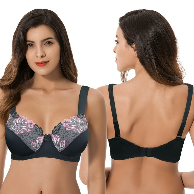 Curve Muse Plus Size Minimizer Underwire Bra with Floral and leopard  Print-2pack (Size:48DDD) 