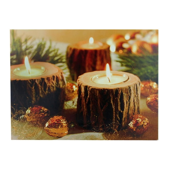LED Lighted Flickering Rustic Lodge Woodland Candles Canvas Wall Art 11.75" x 15.75"