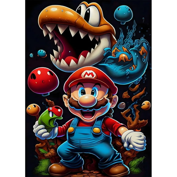 Diamond Art Painting Kit Mario 5D Full Diamond, DIY Diamond Art Kit for Adults, Gemstone Art Painting, Beginners Craft Wall Decoration 12x16inch