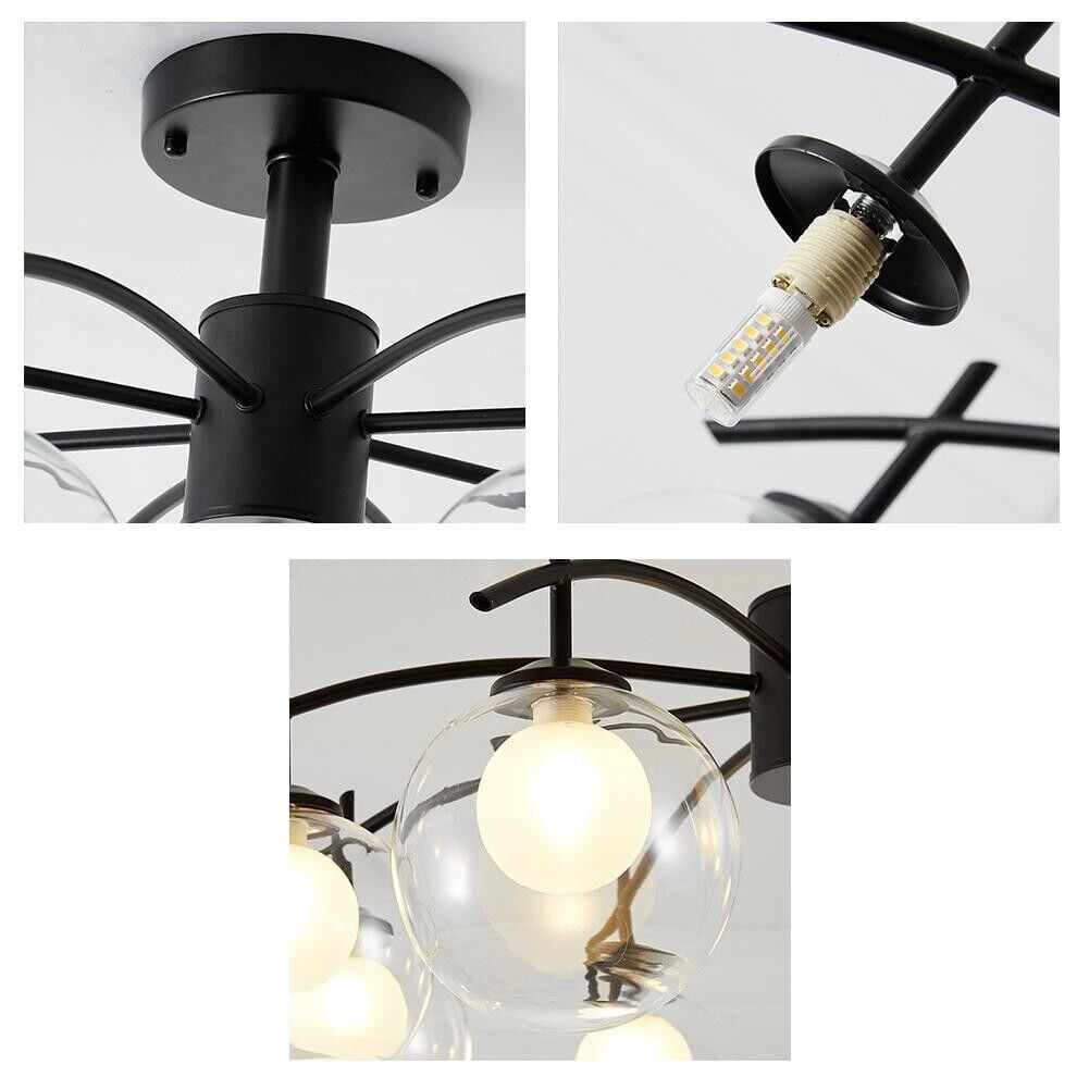 KPIBEST 8 Light Glass Globe Sputnik Chandelier Modern Black Pendant Ceiling Light Fixture G9 Base