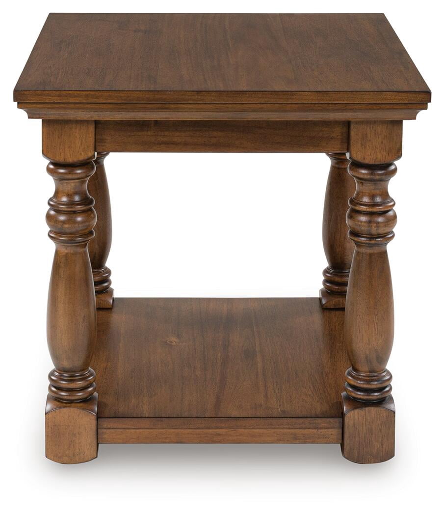 Signature Design by Ashley Sturlayne Traditional Rectangular End Table - Two-Tier Side Table with Decorative Posts, Brown