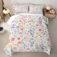 thumbnail image 2 of meiyoeat Watercolor Wildflower Quilt Full for Girls, Pastel Botanical Floral Full Bedspread Sets, Multicolor White, 3-Piece, 2 of 7