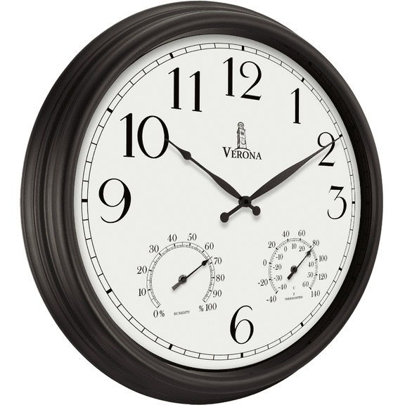 24 inch Outdoor Clocks for Patio Large Waterproof with Thermometer - Black Outdoor Wall Clock with Temperature and Humidity Combo - Weatherproof, Accurate & Easy to Read for Pool, Garden & Home Decor