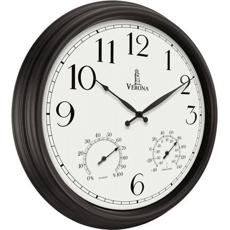 24 inch Outdoor Clocks for Patio Large Waterproof with Thermometer - Black Outdoor Wall Clock with Temperature and Humidity Combo - Weatherproof, Accurate & Easy to Read for Pool, Garden & Home Decor
