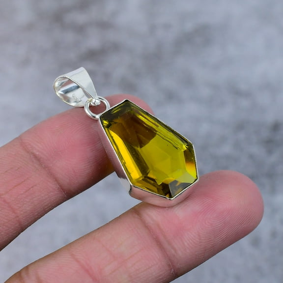 Citrine Gemstone Handmade 925 Steling Silver Jewelry Pendant 1.58"