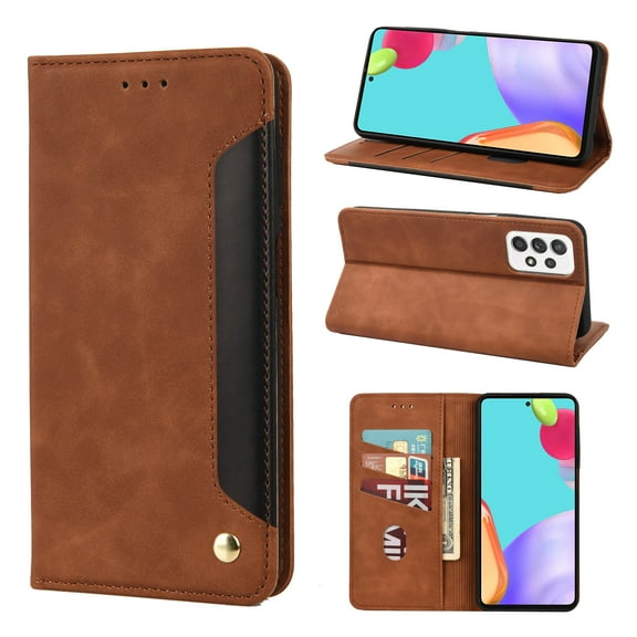 Mantto Case for Samsung Galaxy A52 5G, Vintage PU Leather Wallet Case RFID Blocking Card Slots Flip Kickstand Magnetic Closure Shockproof Folio Book Case Cover for Samsung Galaxy A52 5G,Brown