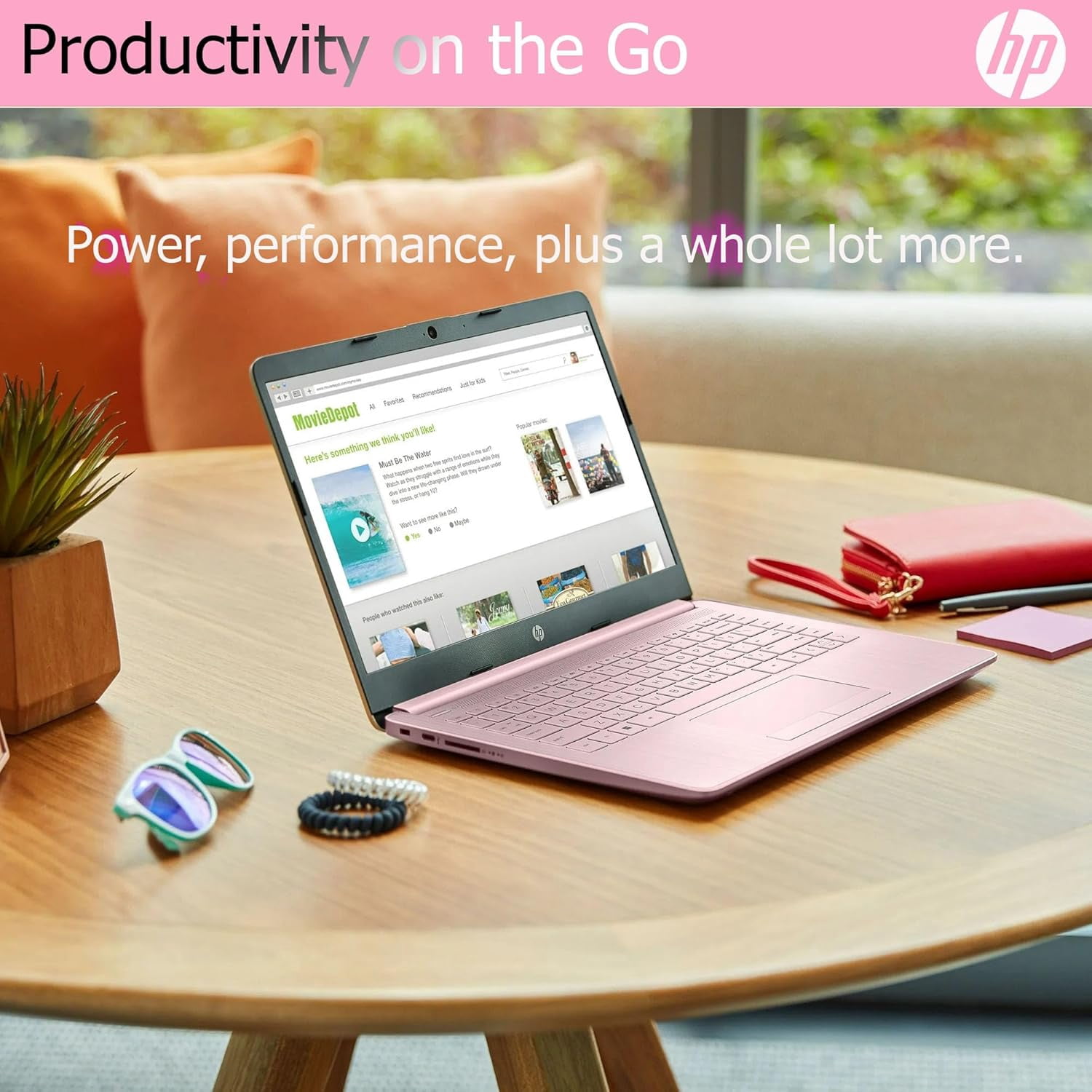 HP Ultralight 14 inch Laptop with Intel 4-Core Processor • with Microsoft 365 and Wireless Earbuds • 8GB RAM • 128GB SSD& 128GB Onboard & 1TB Cloud Storage • HD Display • Pink • Windows 11