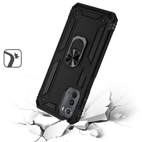 For Motorola Moto Edge (2022) Military Grade Rugged Dual Layers 2in1 Hard PC   TPU Shockproof Hybrid with Ring Kickstand Cover ,Xpm Phone Case [ Black ]