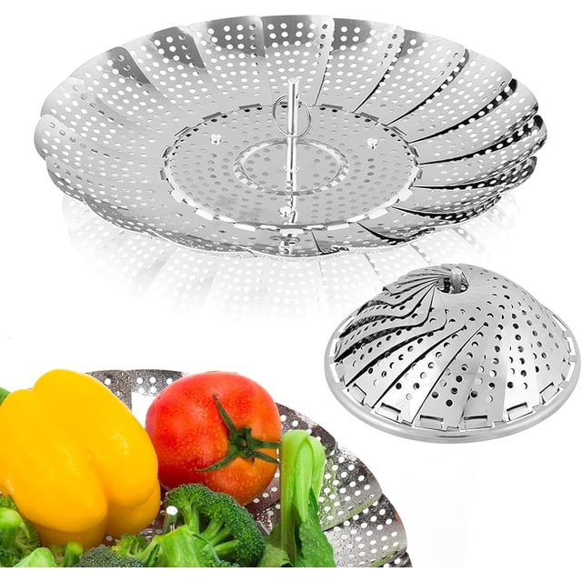 Cesta para cocinar al vapor de verduras, cesta para cocinar al vapor de verduras de acero inoxidable de primera calidad, vaporizadores plegables y expandibles que se adaptan a ollas de