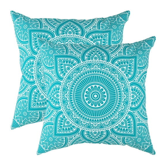 TreeWool (Pack of 2) Decorative Throw Pillow Covers Mandala Accent in 100% Cotton Canvas for Sofa, Couch, Bedroom, Home Decor (20 x 20 Inches, Turquoise)