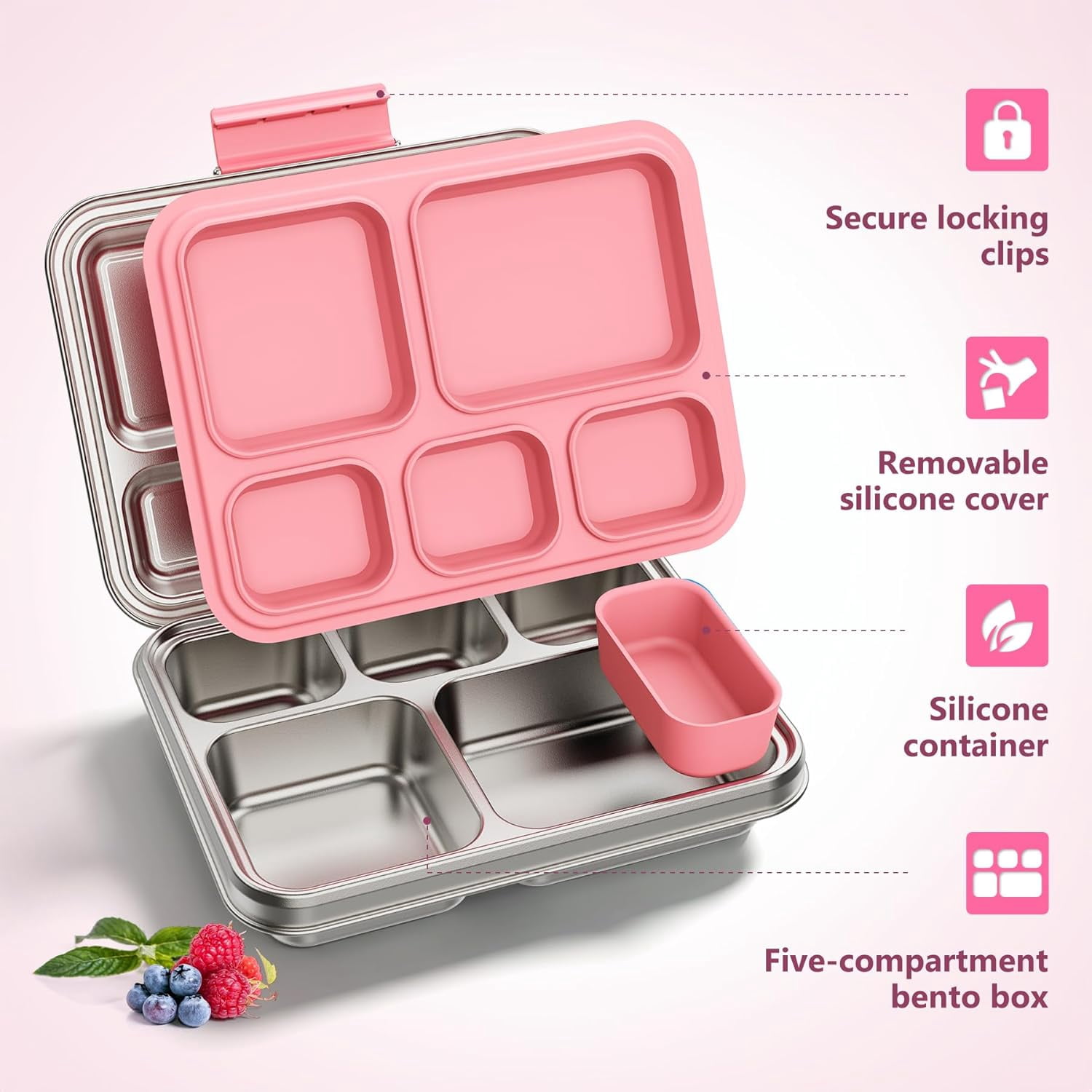 Multi-Compartment Metal Lunch Box with Removable Inserts