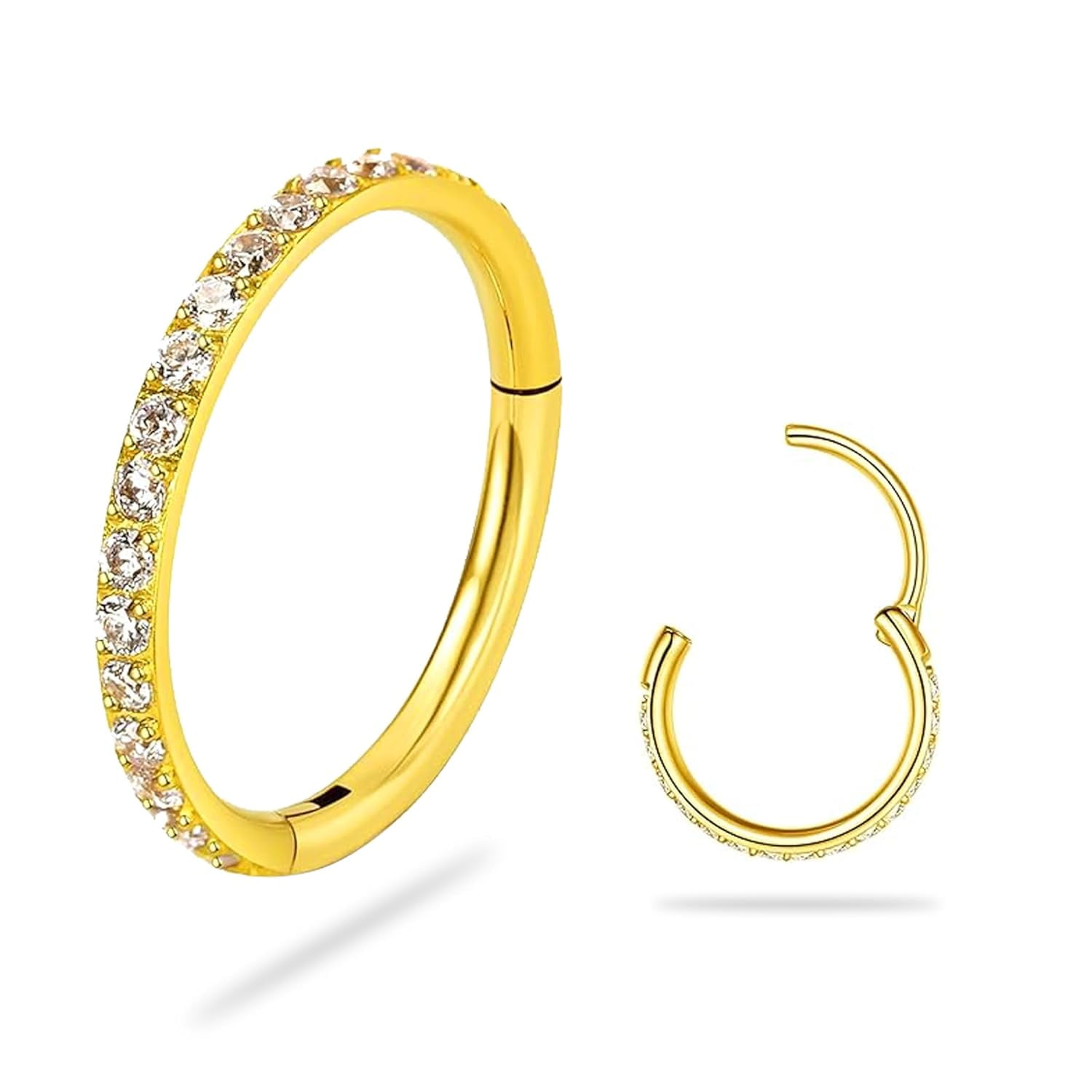 14k Yellow Gold Cubic Zirconia Paved Half Circle Hoop , 14k Cz Bendable Hoop For Nose , Cartilage, 14k Yellow Gold Multi Cz Nose online Hoop