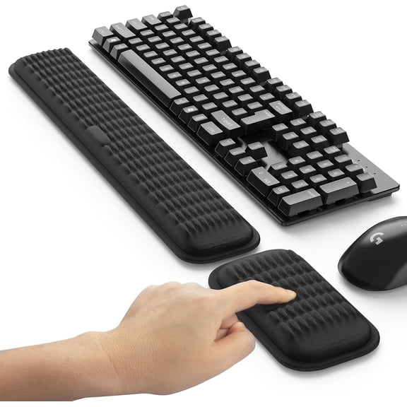 XBQUSVI Memory Foam Wrist Rest Set with Non-Slip Silicone Base for Keyboard and Mouse 2-Pack Black