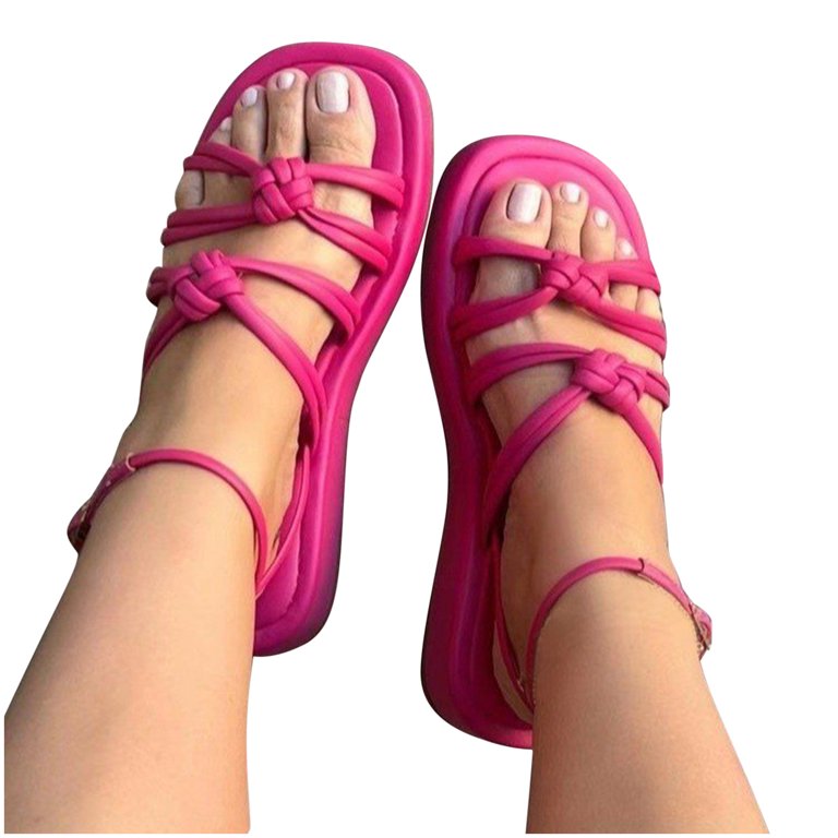 HAOTAGS Womens Flat Sandals Cross Strap Open Toe Slip On