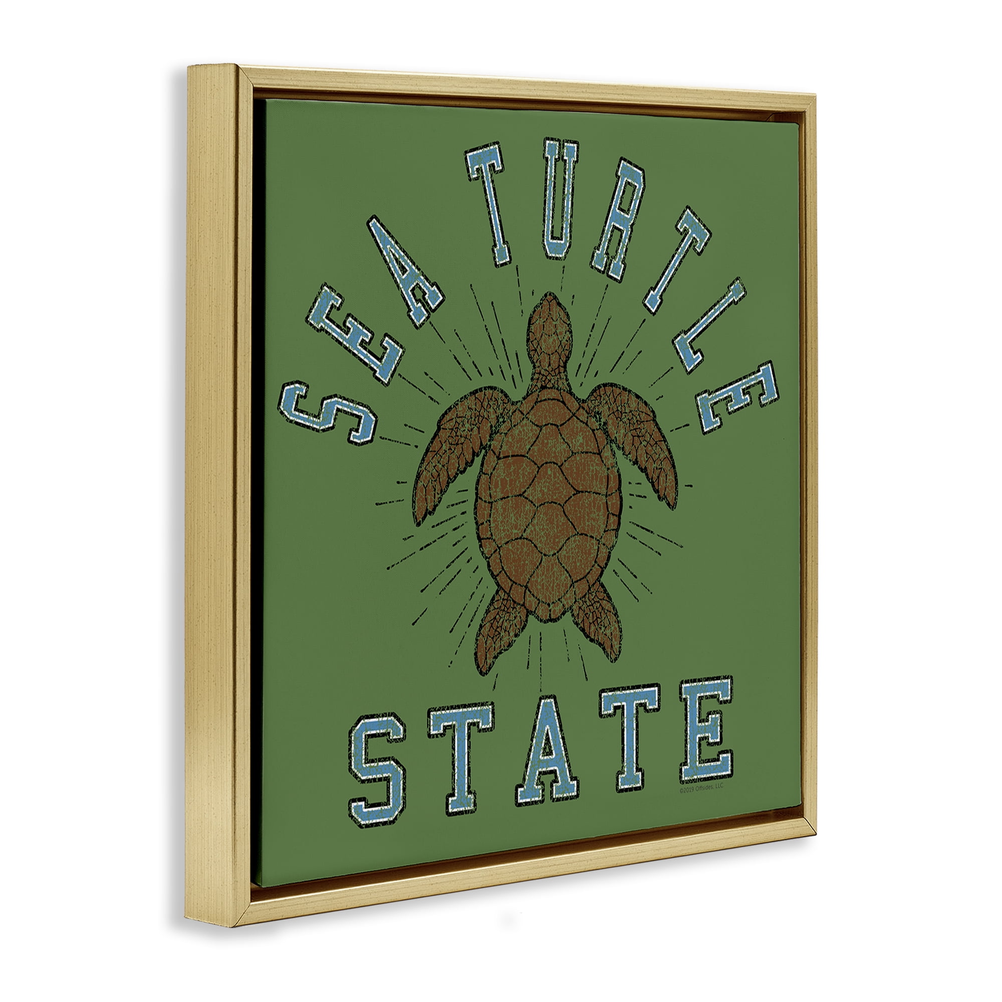 Stupell Industries Vintage Sea Turtle State Animals Painting Gold Floater Framed Canvas Art Print Wall Art, 25 x 25