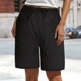 thumbnail image 2 of vigerkar Women's Linen Shorts Casual Bermuda Long Linen Shorts High Waisted Comfy Summer with Pockets 5" 10" Black, L, 2 of 5