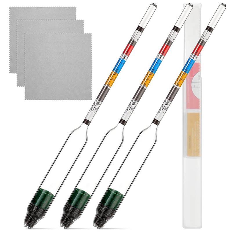3 Packs Triple Scale Hydrometer with Cleaning Cloth for Wine Beer Mead