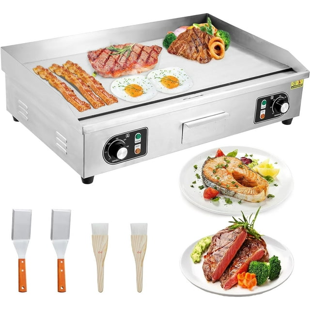 30" Commercial Electric Griddle, 3000W Electric Countertop Griddle, Non-Stick Restaurant 110V Teppanyaki Flat Top Grill Stainless Steel Adjustable Temperature Control 122°F-572°F (NO PLUG)