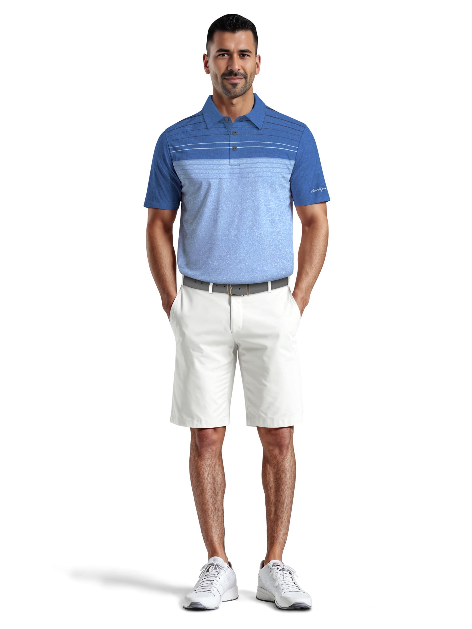Ben Hogan Men's & Big Men's Performance Heather Chest Striped Print Short Sleeve Golf Polo Shirt, Sizes S-5XL