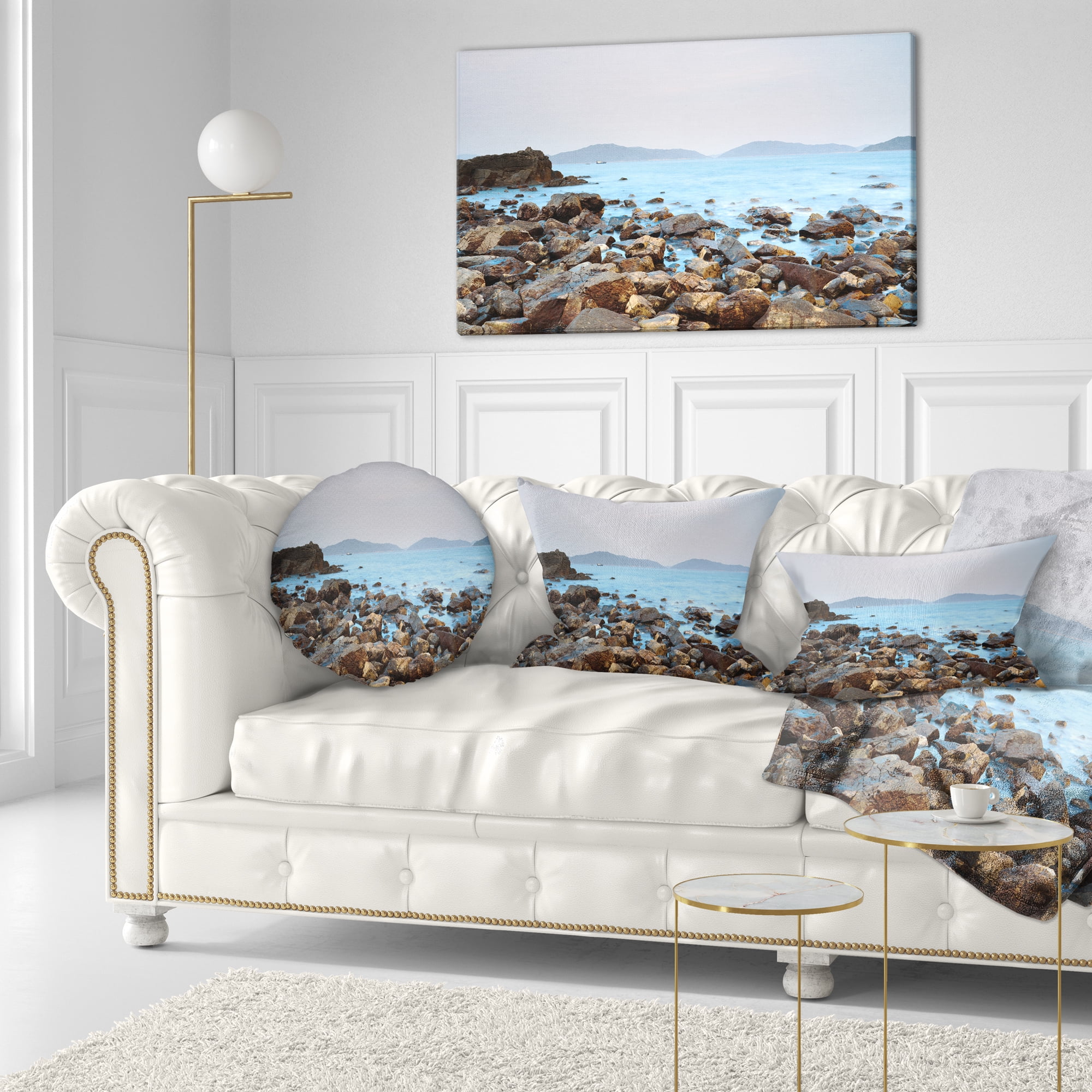 Designart Stones on Shore of Port Shelter HK - Seashore Throw Pillow - 12x20