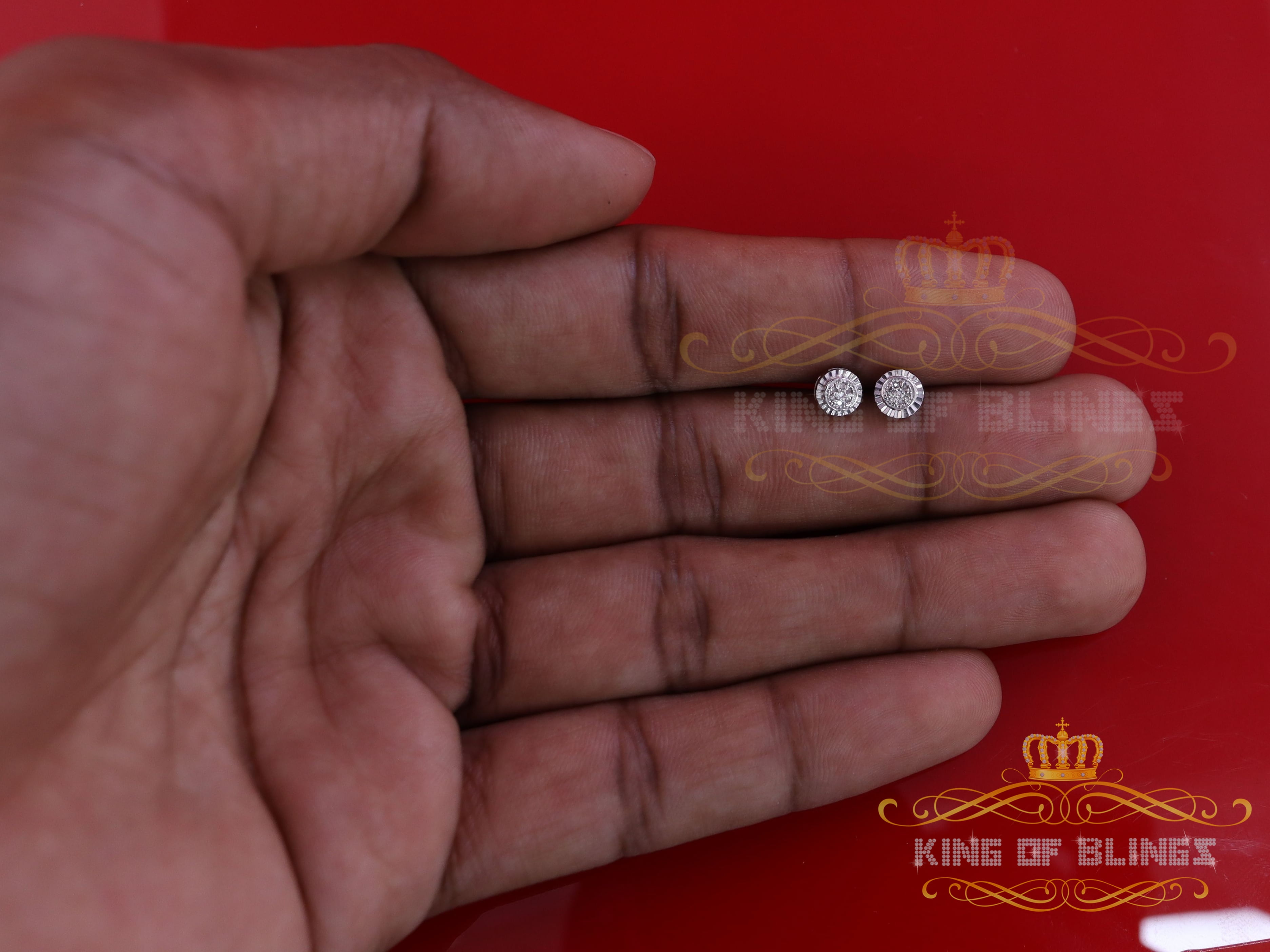King of Bling's 925 Sterling Silver 0.05ct Diamond White Stud For Women's Style Round Earrings