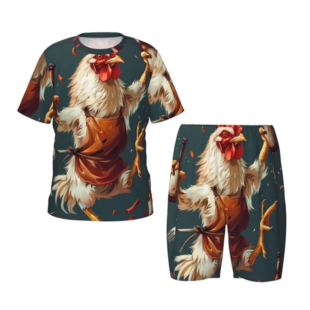 Balery Chef Chicken With Beer Bottles Conjunto de Pijama Infantil de Manga Corta con Estampado – Ropa de Dormir de Algodón Suave-XX-Large