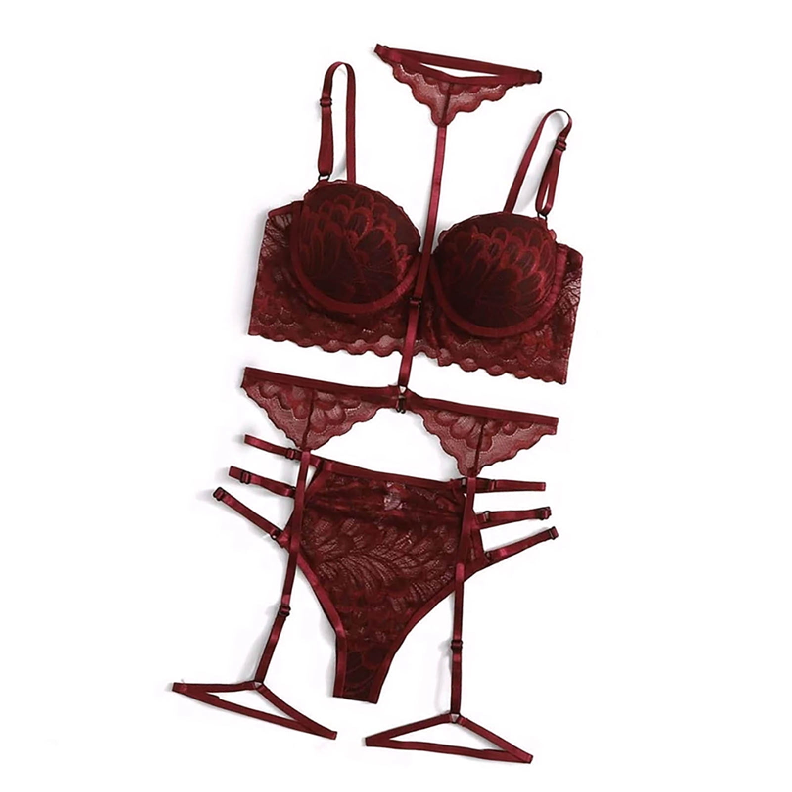 Women Lingerie Set Fashionable Elegant Lace Bra Panty Garter Belt Set Sleepwear for Wedding Night Walmart