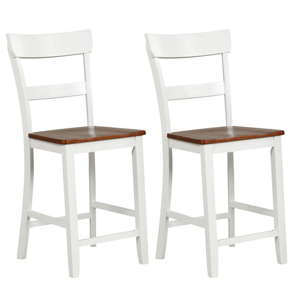 Spaco Farmhouse Dining Bar Stool Set of 2 with Solid Rubber Wood Frame-White, Lounge Chair, Dining Room Chair for Kitchen, Dining, Bedroom, Living