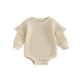 thumbnail image 1 of EYIIYE Infant Baby Girl Long Sleeve Romper Newborn Ruffle Round Neck Jumpsuit Solid Color Textured Bodysuit Loose Casual Daily Clothes, 1 of 9