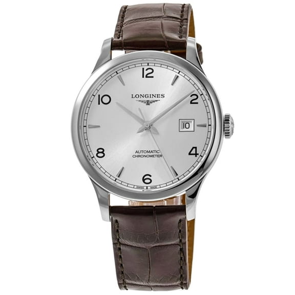 Longines Record Chronometer Automatic Silver Dial Brown Leather Men's Watch L2.821.4.76.2