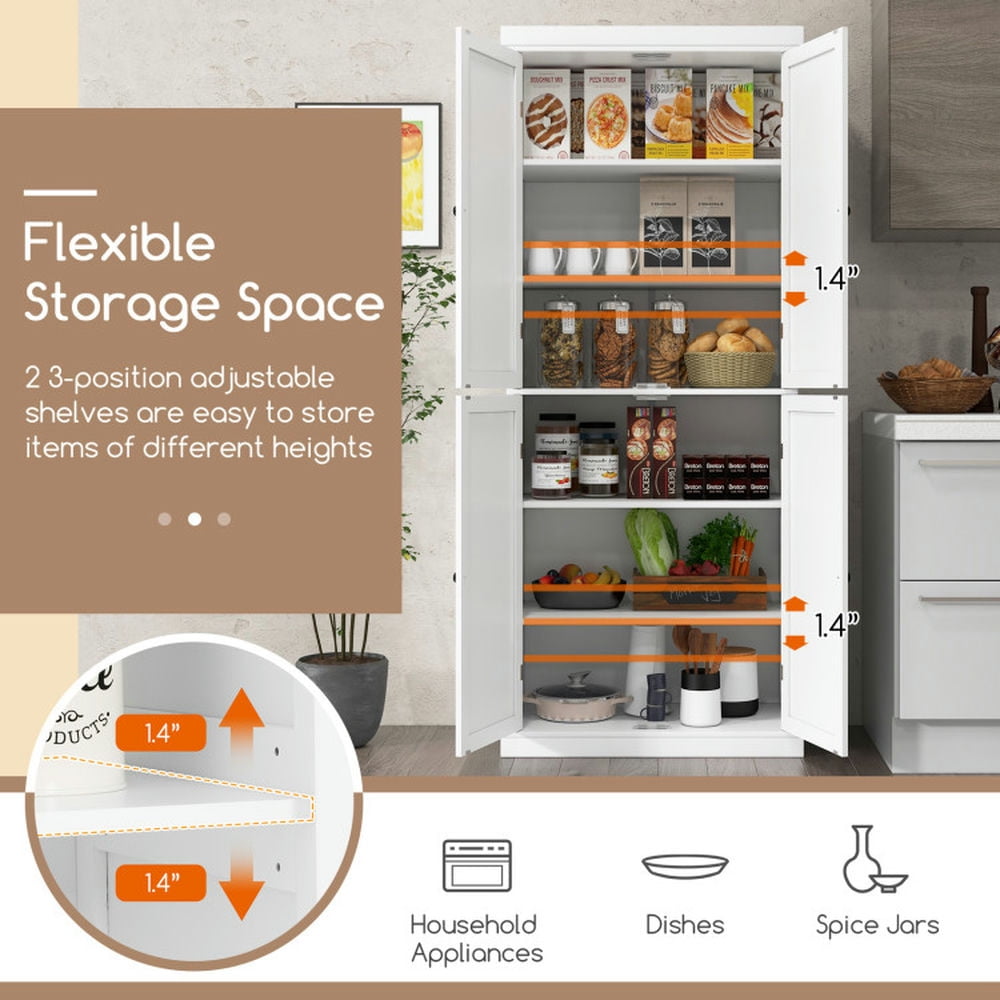 Finihen Kitchen Storage Cabinet, Buffet Sideboard, 72.5 Inches Tall Buffet Cabinet with 6-Tier Shelves and 4 Doors, for Dining Room, Kitchen, Living Room, White Finihen Kitchen Storage Cabinet, Buffet Sideboard, 72.5 Inches Tall Buffet Cabinet with 6-Tier Shelves and 4 Doors, for Dining Room, Kitchen, Living Room, White
