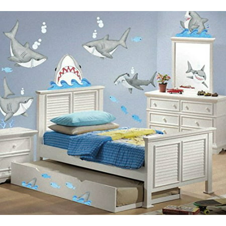 fish'n sharks stickers wall decals children bedroom decor peek-a-boo