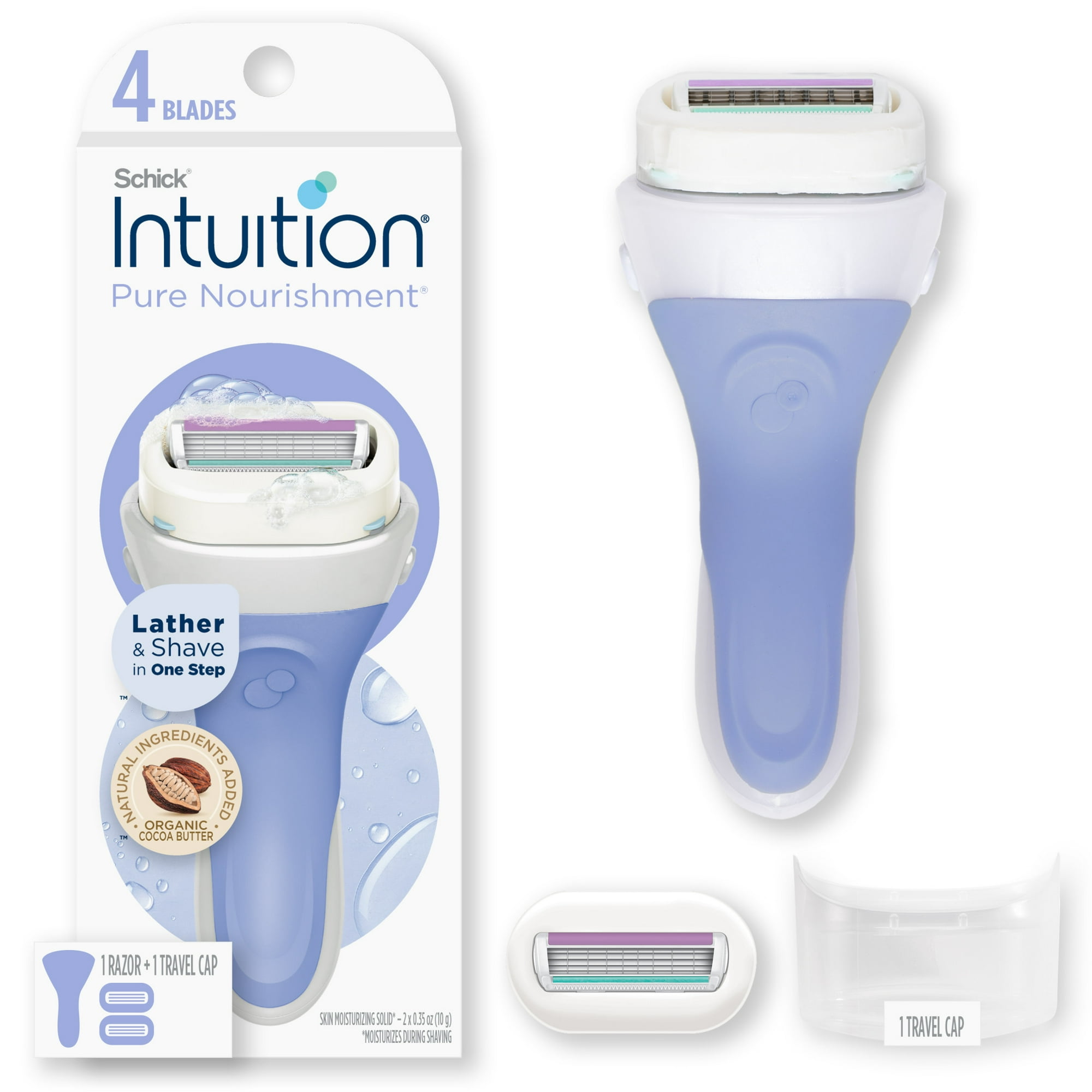 Schick Intuition Pure Nourishment 4-Blade Women's Razor Handle Plus 2 Refills