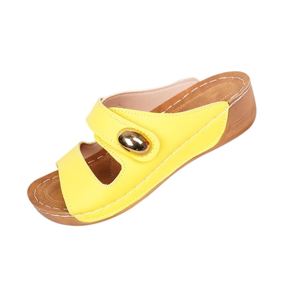 KIJBLAE Women's Minimalist Round Toe Thick Sole Wedge Sandals, Open Toe Casual Beach Slippers for Vacation Yellow 42