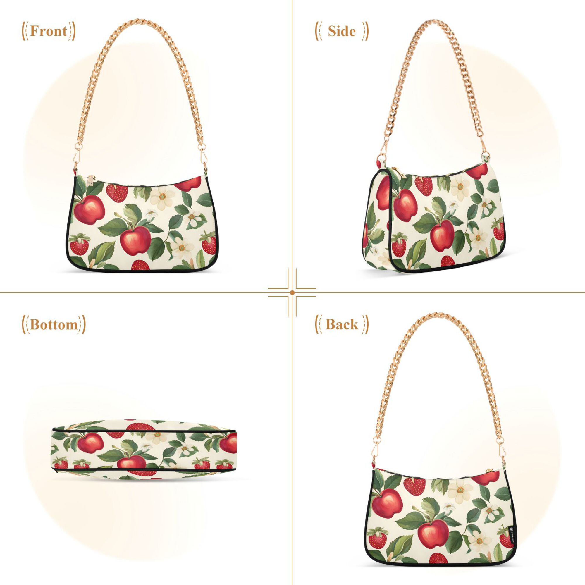 FORMRS Womens Shoulder Bag with Chain Strap Clutch Purse Cute Tote Handbag, Apple Leaves Pattern
