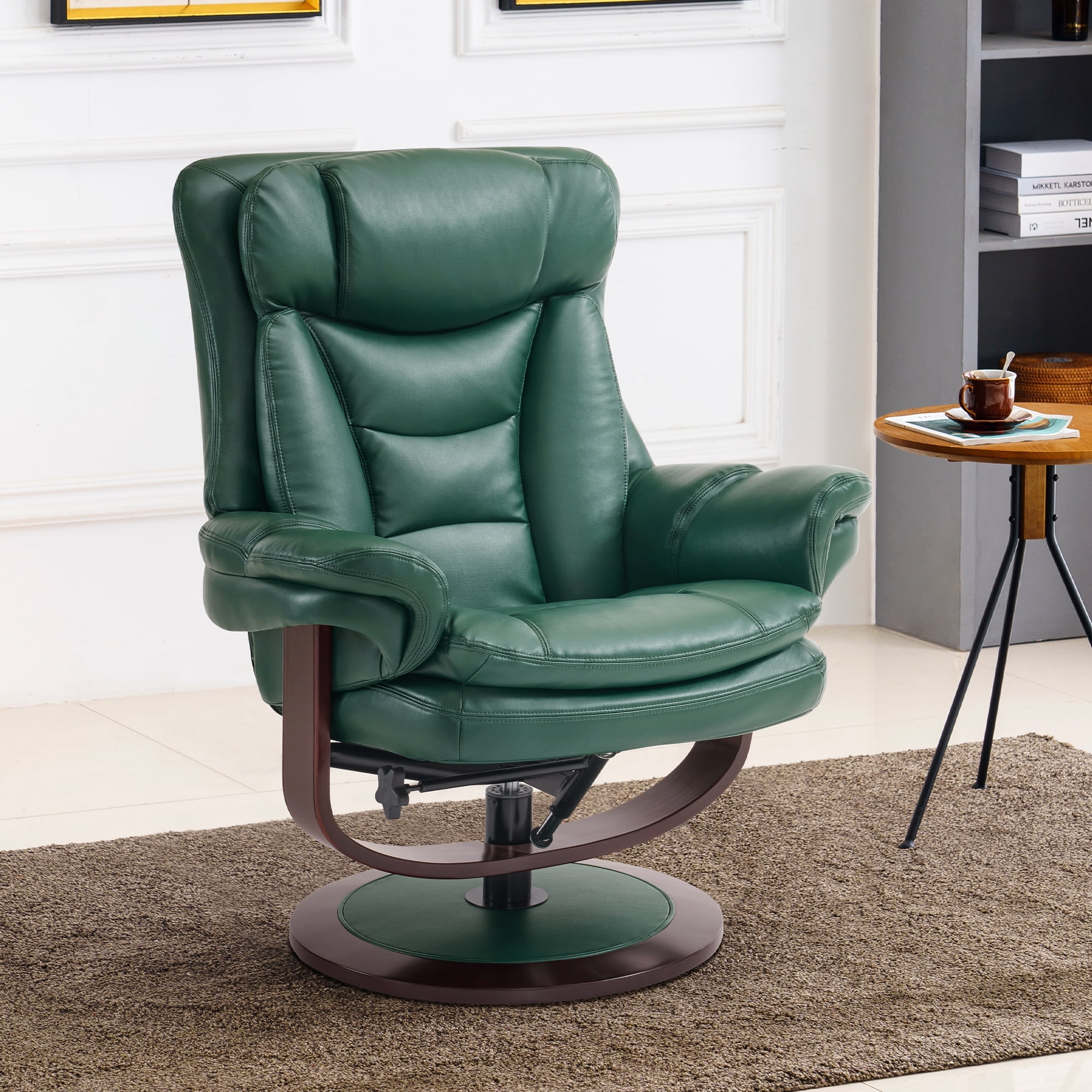 MCombo Swivel Recliner with Ottoman, Reclining Chair with Adjustable Back, Faux Leather Upholstered Lounge Chair for Living Room Bedroom Office 4651（Green）