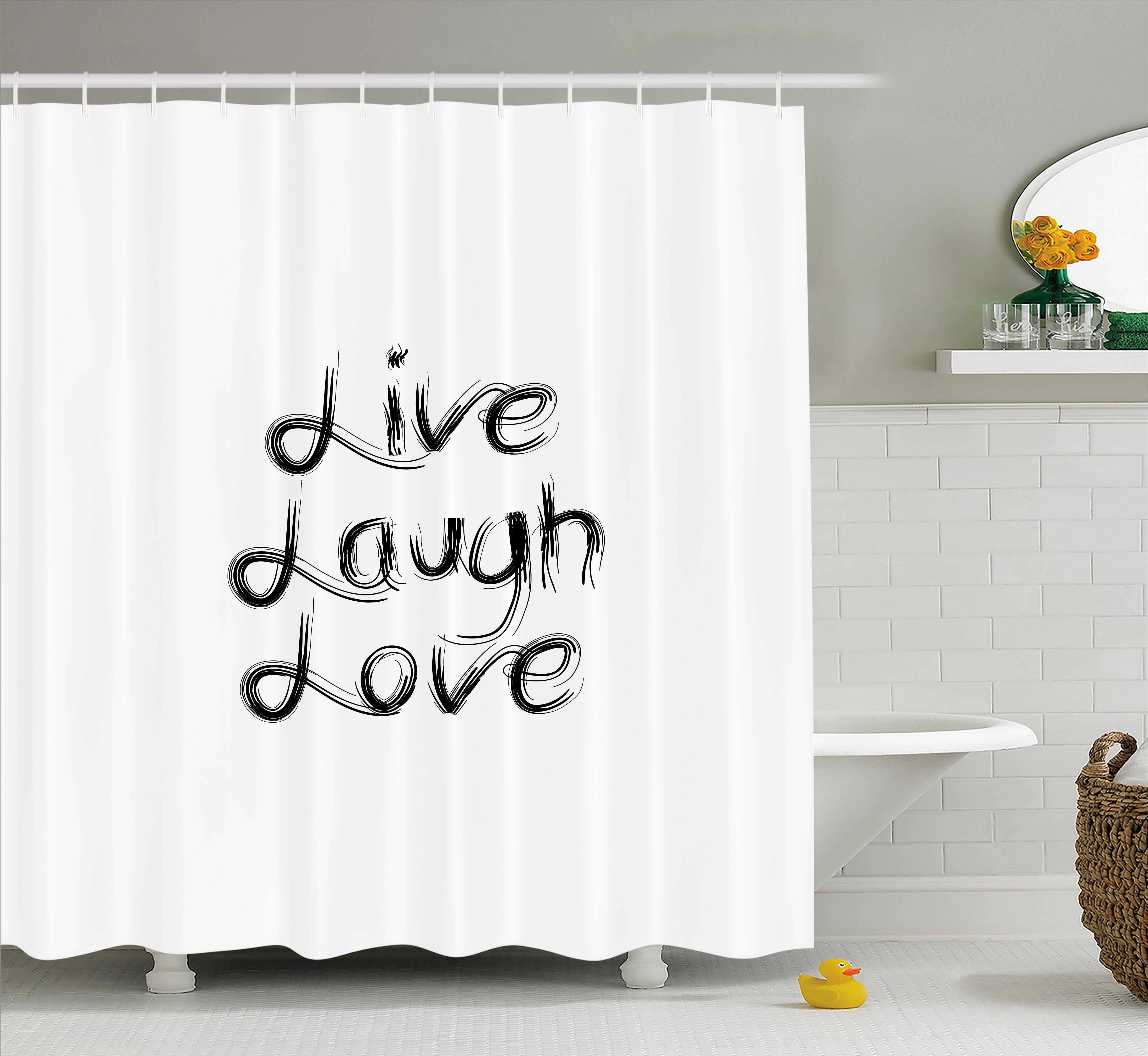 Live Laugh Love Shower Curtain, Abstract Hand Lettering Inspirational ...