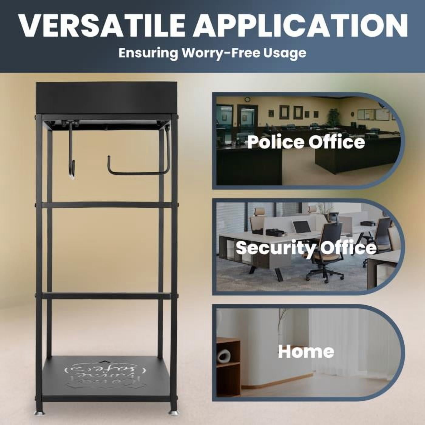 Professional Police Gear Storage Rack, Heavy-Gauge Iron Frame with 3 Hooks, Rust Resistant Matte Black Layer, for Police Station, Sentinel, Garages