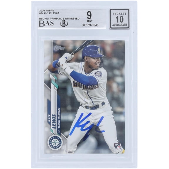 Kyle Lewis Seattle Mariners Autographed 2020 Topps Series 1 #64 Beckett Fanatics Witnessed Authenticated 9/10 Rookie Card - Fanatics Authentic Certified