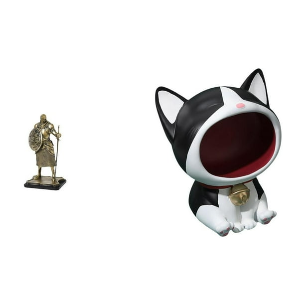 Figura decorativa de escritorio, estatua de caballero, artesanía coleccionable, figura decorativa de oficina, estatua de gato, cuenco para llaves, res