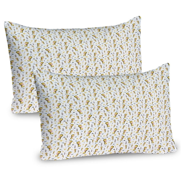 Ambesonne Underwater Pillow Sham 2 Pack, Funny Seahorses Corals, 30"x20", Mustard Dust White