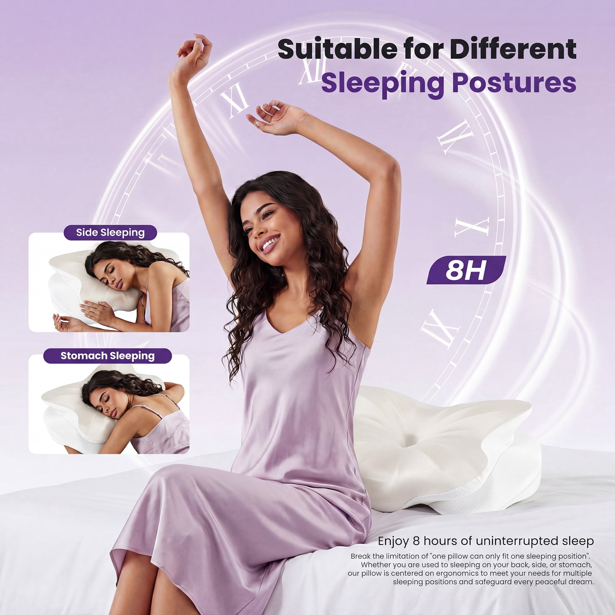 JIOABL Memory Foam Cervical Pillow, Ergonomic Contour Bed Pillow with 2 Heights, Breathable Washable Cover, Neck Support for Side/Back Sleepers, White