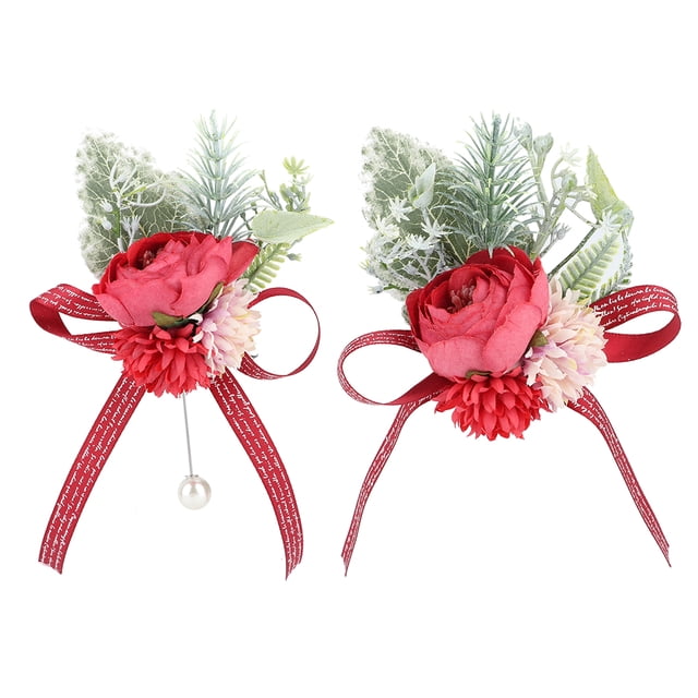 Novio novia pecho flor ramillete dama de honor muñeca flor conjunto boda fiesta decoración conjunto rojo