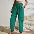 thumbnail image 1 of Women Fashion Casual Solid Color High Waist Casual Pants Pocket Side Drawstring Hem Cargo Pants Womens Casual Pants plus Casual Pants for Women with Pockets Womens Pants Straight Leg Womens Casual, 1 of 7