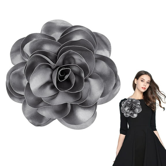 Polyester Flower Brooches with Platinum Tone Iron Pins Silver 180mm