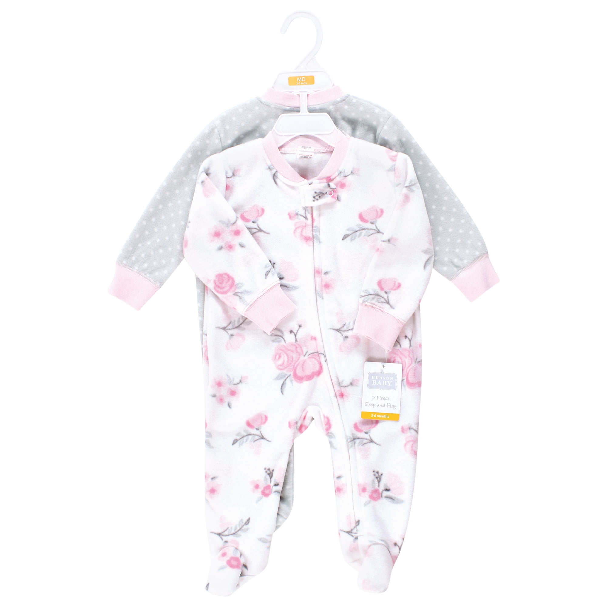 Hudson Baby Infant Girls Fleece Sleep and Play, Basic Pink Floral, 0-3 Months