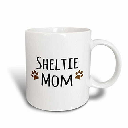 

3dRose Sheltie Dog Mom - Shetland Sheepdog - Doggie by breed - brown paw prints - doggy lover pet owner Ceramic Mug 15-ounce