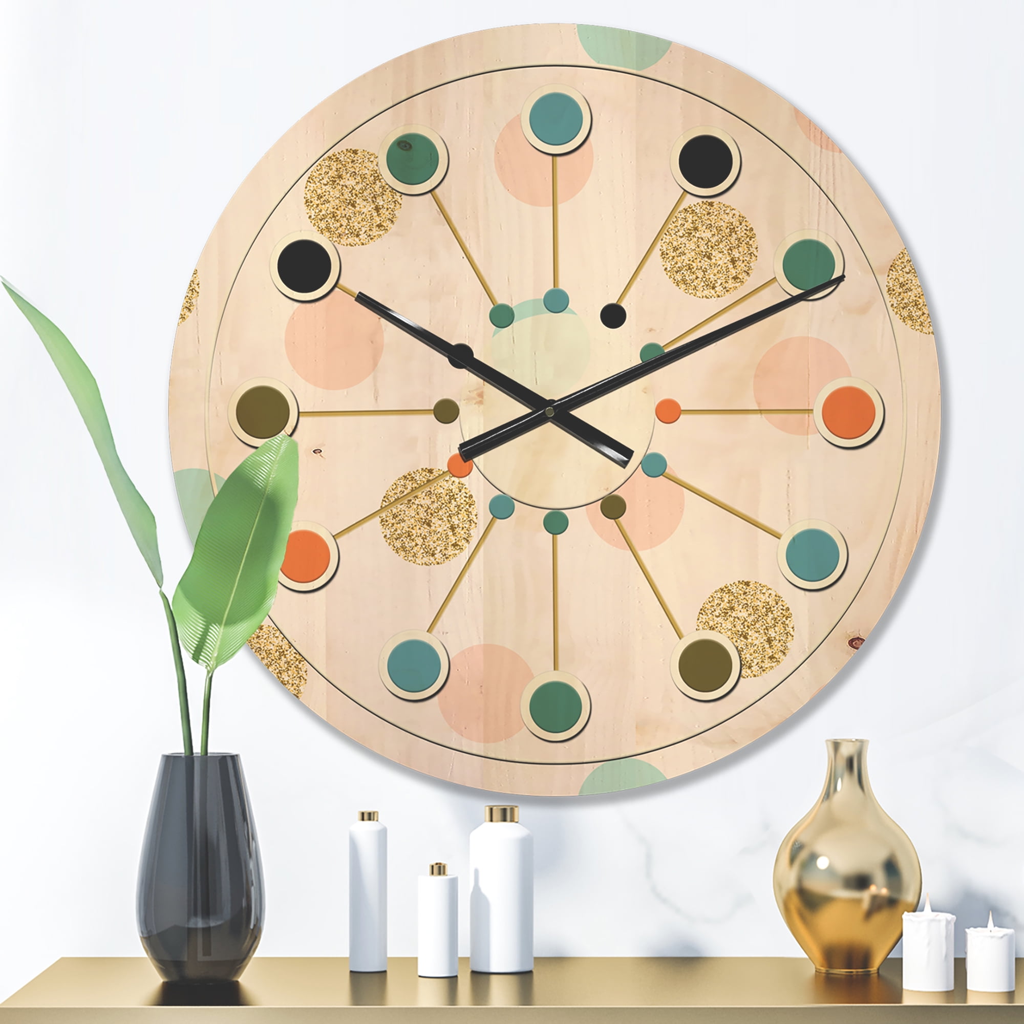 Designart 'Gold Chic Retro Design III' Mid-Century Modern Wood Wall Clock